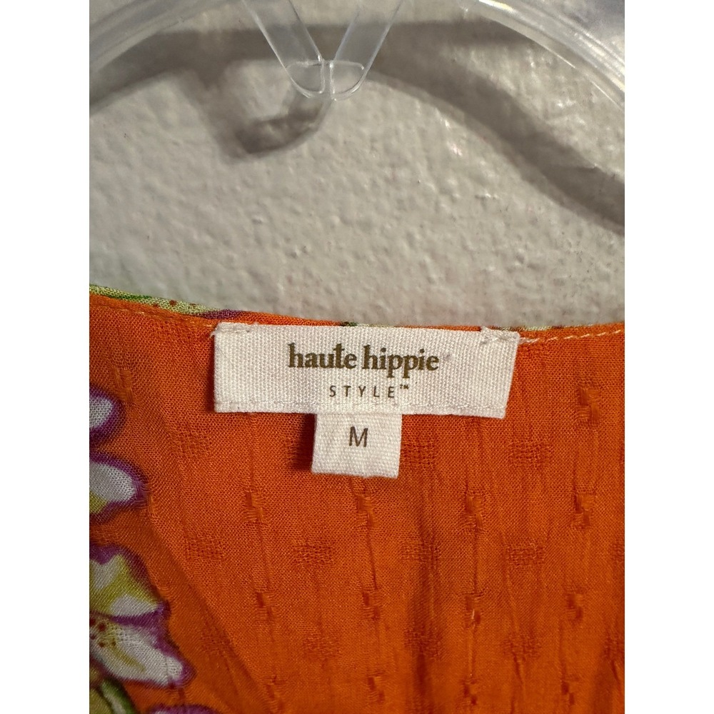Haute Hippie Style Womens Yellow Orange Paisley Floral Smocked Puff Sleeve Top M - Picture 2 of 5